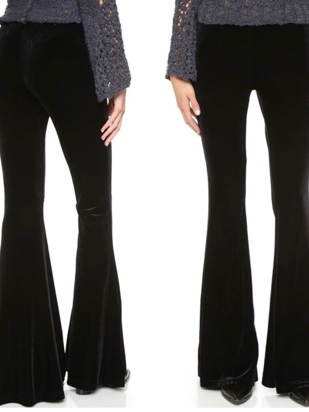 FREE PEOPLE WE THE FREE Wide Leg Velour Black Pull-on Pants Sz 27 Flare